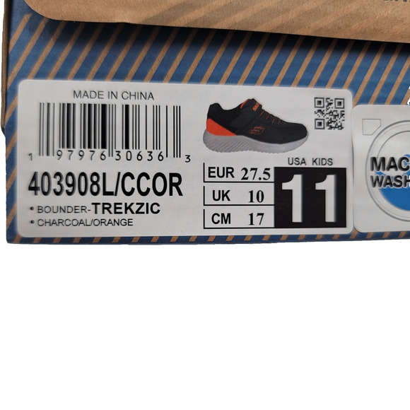 Skechers Bounder Kids Sz 11 Charcoal/Orange 403908L/CCOR NIB - Picture 9 of 12